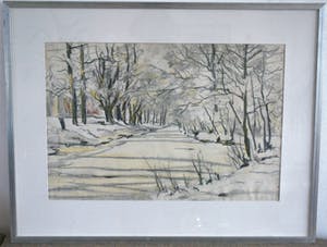 Leonid Sologoub - Wintergezicht (Den Haag), een bevroren vaart rond 1930, ingelijste krijttekening kopen? Bied vanaf 115!