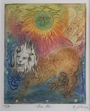Osanne Nègre - "Lion, Roi" (sterrenbeeld) | Litho - carborundum (ingelijst) kopen? Bied vanaf 39!