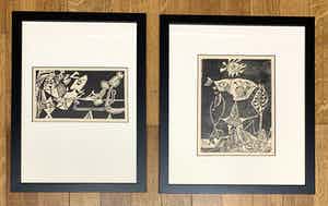 Corneille - Zeldzaam - Twee linoleumsneden uit 1949 Déesse Poisson + La Belle d'une journée verkocht voor € 700!