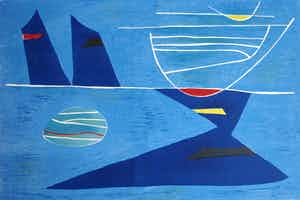 Gustave Singier - Litho, “Hemel en Zee” – Kunst-Schoolplaat uit 1954 – V.AE.V.O. - 45 x 65 cm verkocht voor € 1!