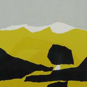 Gijs Keizer - Zeefdruk, Z.T. Abstracte voorstelling in geel en zwart - Ingelijst kopen? Bied vanaf 20!