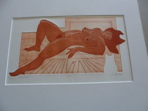 Ank Spronk - Kleur ets / Preegdruk. Titel, "Dromend". kopen? Bied vanaf 45!