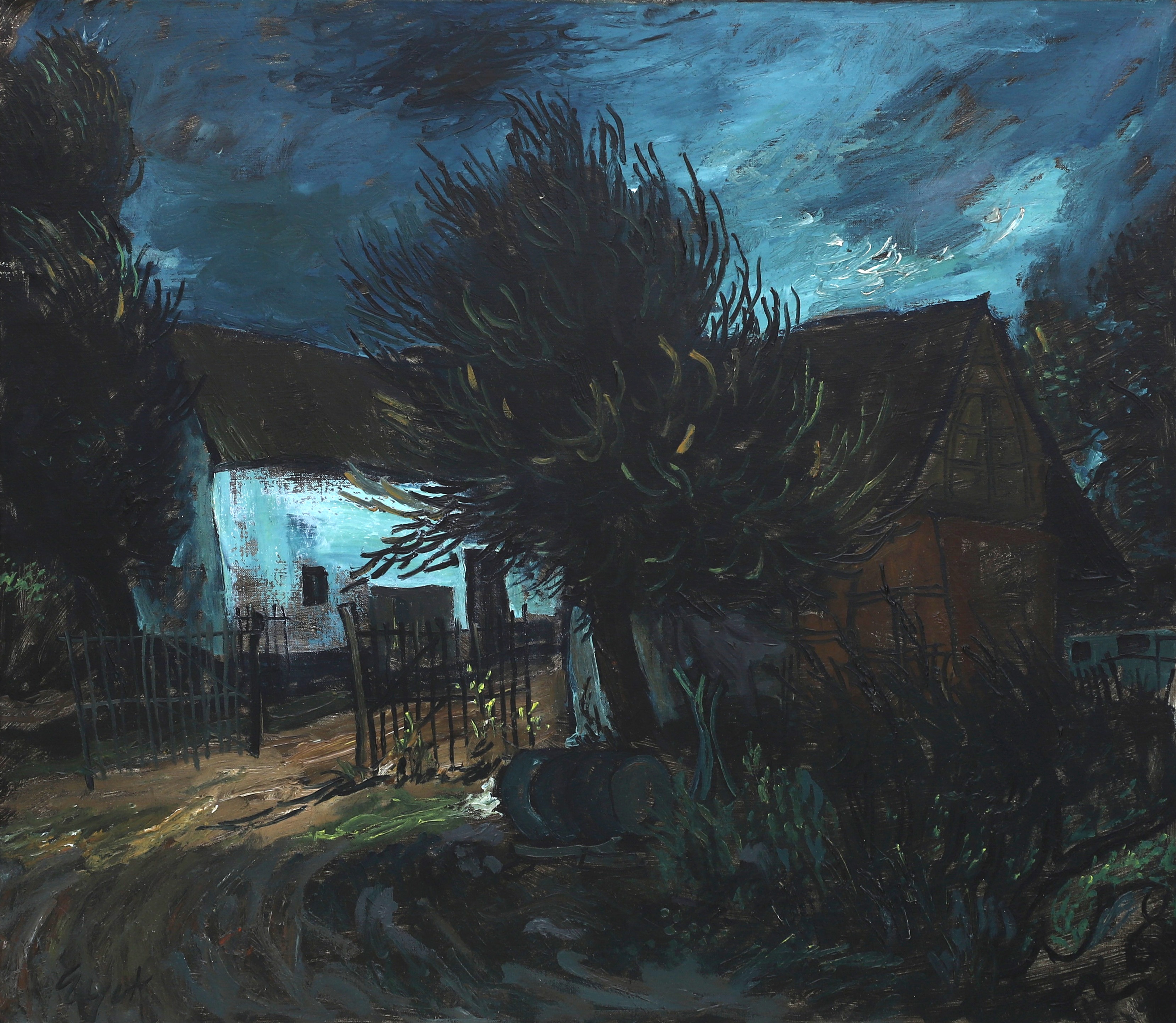 Buy Charles Eyck - Ingelijste olieverf op doek: Huis bij onstuimige lucht? Bid from 2250!