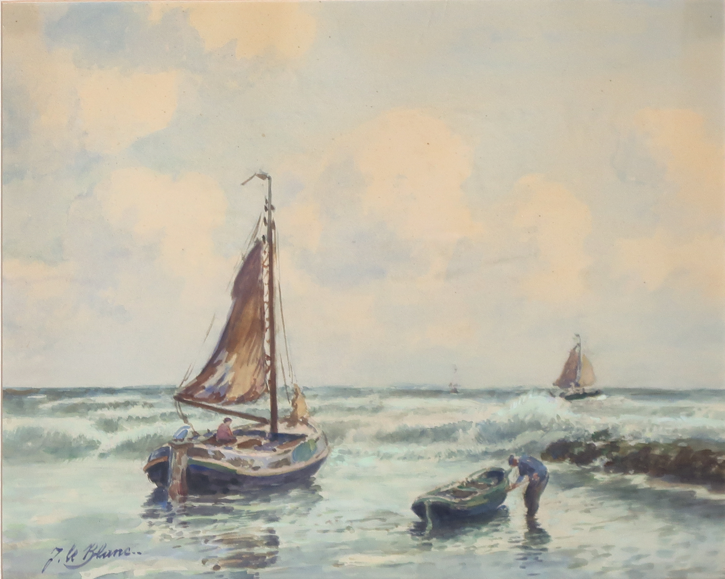 Adriaan Terhell - J. Le Blanc, Aquarel op papier, Havengezicht - Ingelijst kopen? Bied vanaf 50!