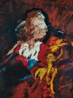 O.C. Hooymeijer - groot, in 1994 expressionistisch geschilderd olieverf "danseres" fraai ingelijst verkauft für € 440!