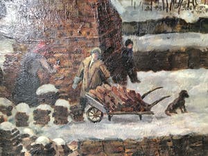 Dora Brandenburg-Polster - Het stapelen van de turf in winter, Olieverf op Doek, Ingelijst - Groot werk! kopen? Bied vanaf 299!