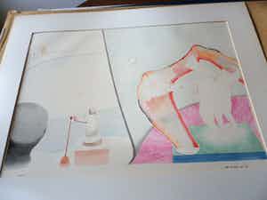 Henri de Haas - Gemende techniek op papier, titel, "De Voyeur". verkocht voor € 35!