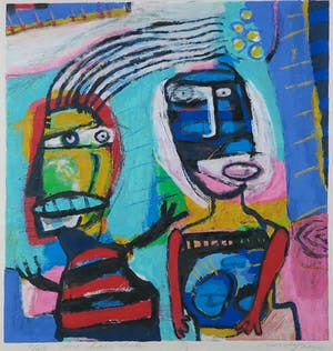 Henk Vierveijzer - Zeefdruk, Me haar doen - Ingelijst kopen? Bied vanaf 50!