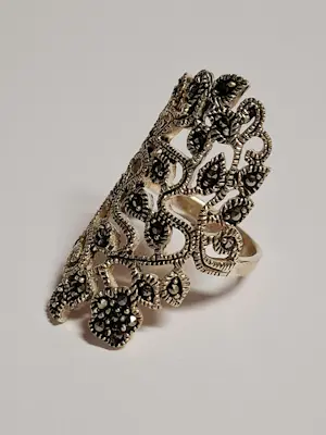 Vintage handgemaakte echte Zwitserse marcasiet setting 925  zilveren  ring kopen? Bied vanaf 75!