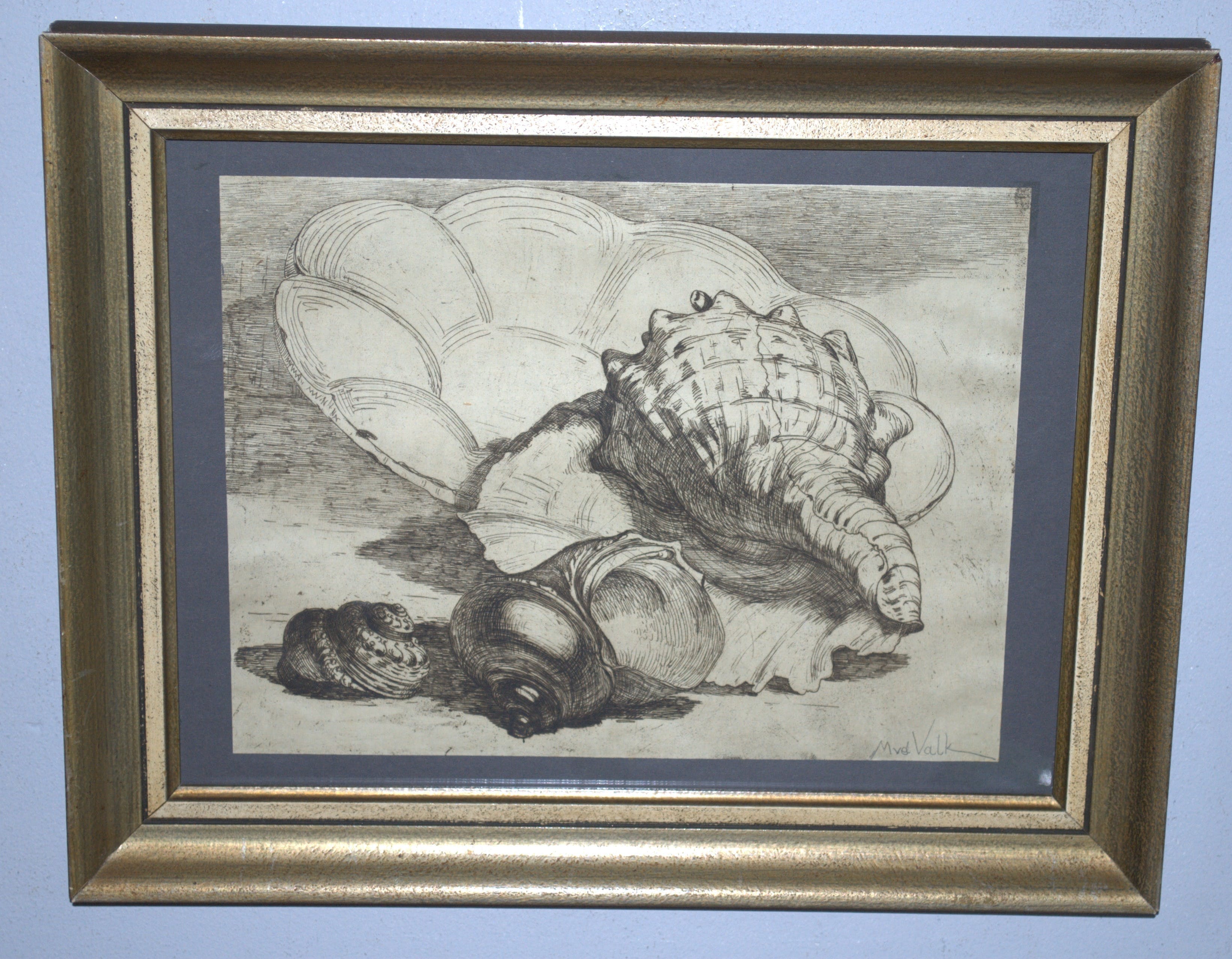 Maurits van der Valk - ets - schelpen met bord verkocht voor € 45!