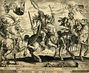 Harmen Jansz. Muller - Gravure, Koning Arthur, Karel de Grote en Godfried van Bouillon verkauft für € 90!