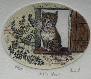 Niet of onleesbaar gesigneerd - 3 Ingelijste etsen met katten – gesigneerd Anna W. kopen? Bied vanaf 1!