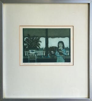 Laetitia de Haas - "Vensterbank" | kleuren ets (1978) - ingelijst kopen? Bied vanaf 30!
