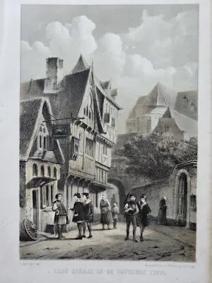 Cornelis Springer - Vijf stadsgezichten / gebouwen kopen? Bied vanaf 20!