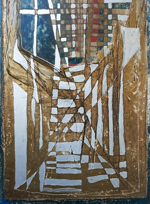 Wessel Dijkstra - Geometrisch abstract compositie, olieverf op 3D sculptuur (ingelijst) kopen? Bied vanaf 125!