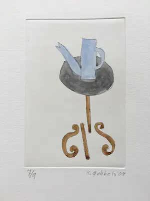 Klaas Gubbels - ets met aquarel ingekleurd - ‘Blauwe kan’ - 2004 kopen? Bied vanaf 245!