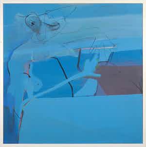 Jorine Giezen - Acryl op doek, Z.T. Fantasiefiguur in blauw - Ingelijst verkocht voor € 1!