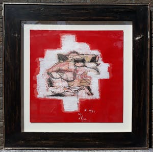 Miguel Ybanez - Abstracte compositie, gemengde techniek (ingelijst) kopen? Bied vanaf 1!