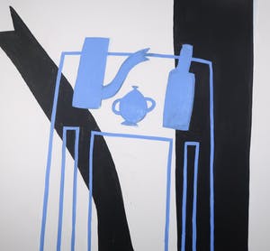 Klaas Gubbels - Acryl op doek, Stilleven met tafel, kan en fles - Ingelijst (Zeer groot!!) kopen? Bied vanaf 6000!