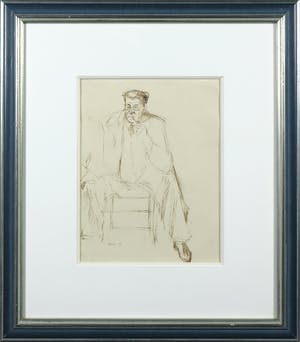Willempje Noordam - Inkttekening, Zittende man met pijp - Ingelijst kopen? Bied vanaf 1!