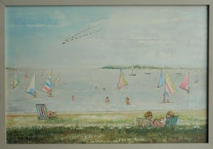 Niet of onleesbaar gesigneerd - Olieverf op paneel , “Strand Muiderberg” – gesigneerd & ingelijst - 1989 kopen? Bied vanaf 10!