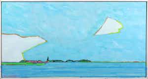 Paul Overhaus - Olieverf op doek, Meer I - Ingelijst verkocht voor € 50!