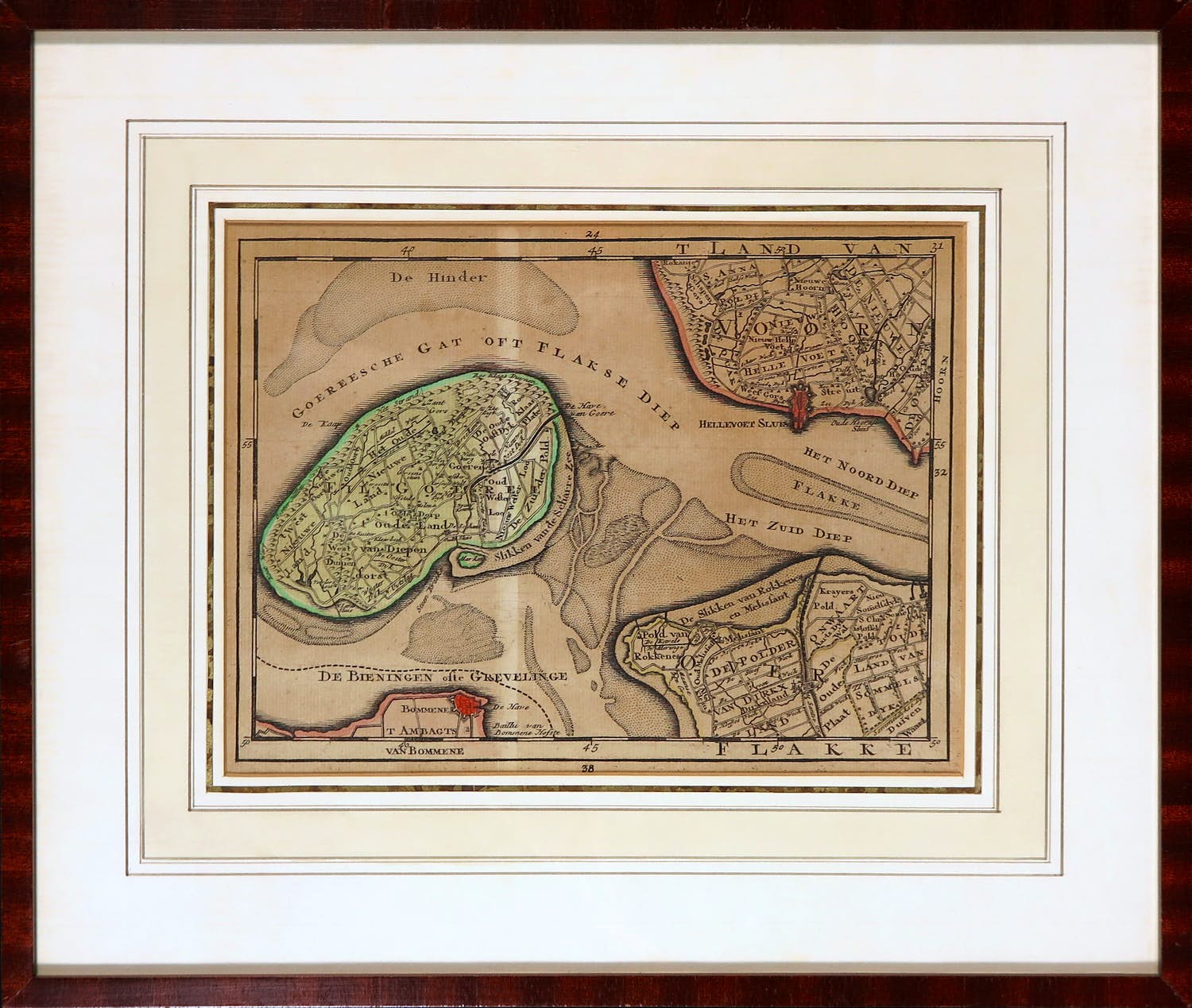 Reinier Ottens - en Josua Ottens - Handgekleurde gravure, Kaart van 't Land van Flakke verkocht voor € 50!
