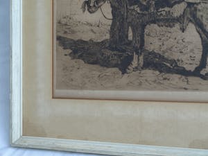 Louis Bron - Ets, Straatverkoper met ezel - gesigneerd & ingelijst – ca 1925 kopen? Bied vanaf 35!