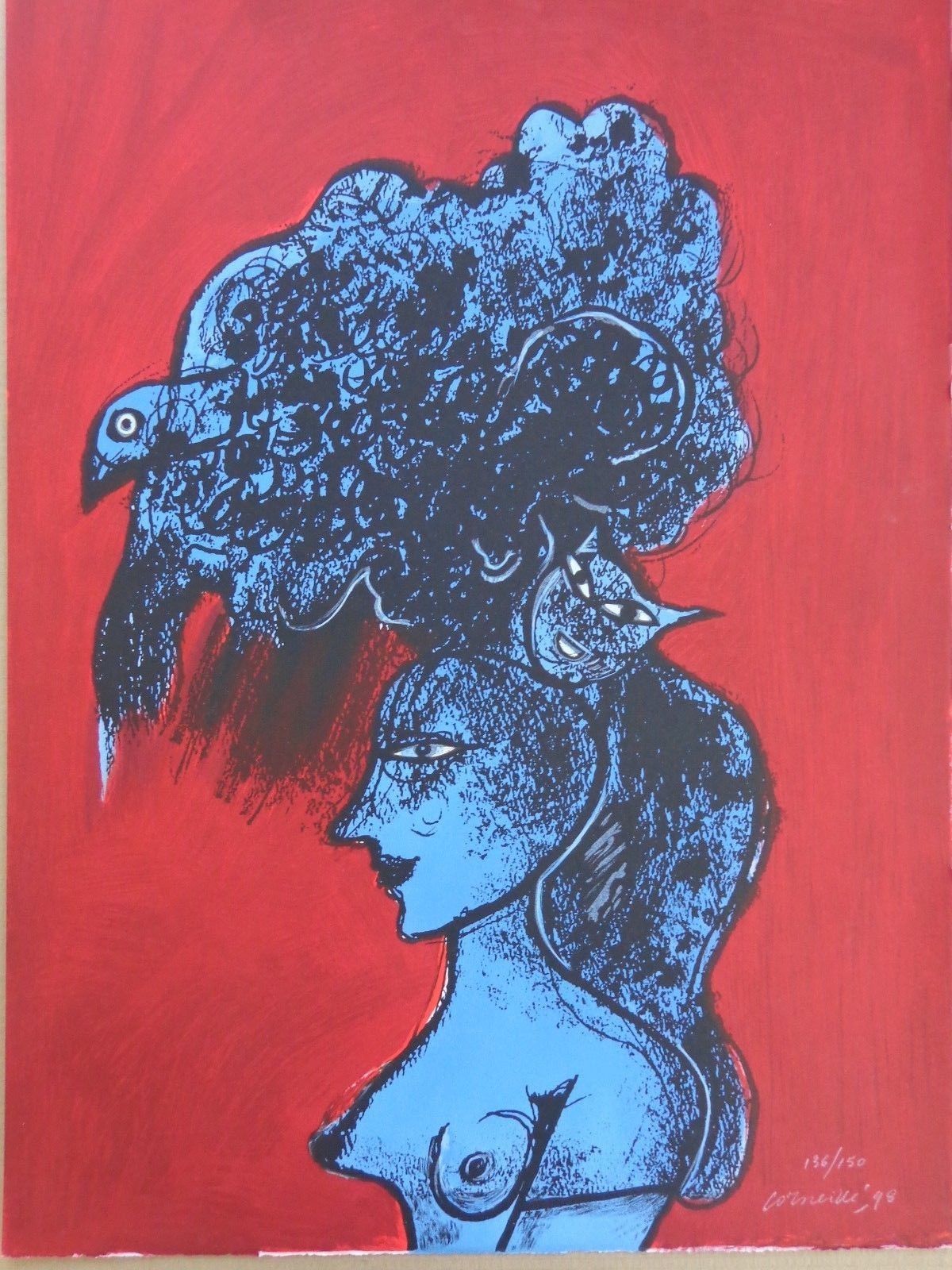 Corneille - BLAUWE VROUW / KLEURZEEFDRUK / 76x56cm / SIG / 1998 verkocht voor € 165!