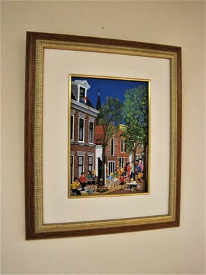 Fred Breebaart - karakteristiek Naïef & zeer gedetailleerd OLIEVERF "stadsgezicht Delft" gesign kopen? Bied vanaf 20!