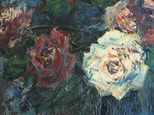 H. Gooyer - Olieverf op doek - 85 x 68 cm , Rozen in een vaas – ingelijst kopen? Bied vanaf 75!