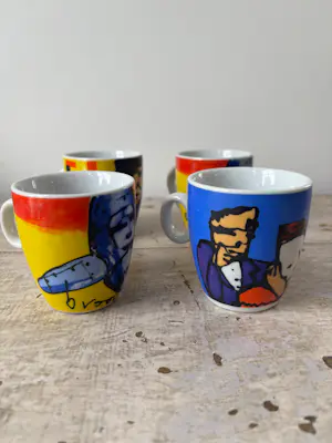 Herman Brood - 4 porseleinen kopjes kopen? Bied vanaf 35!
