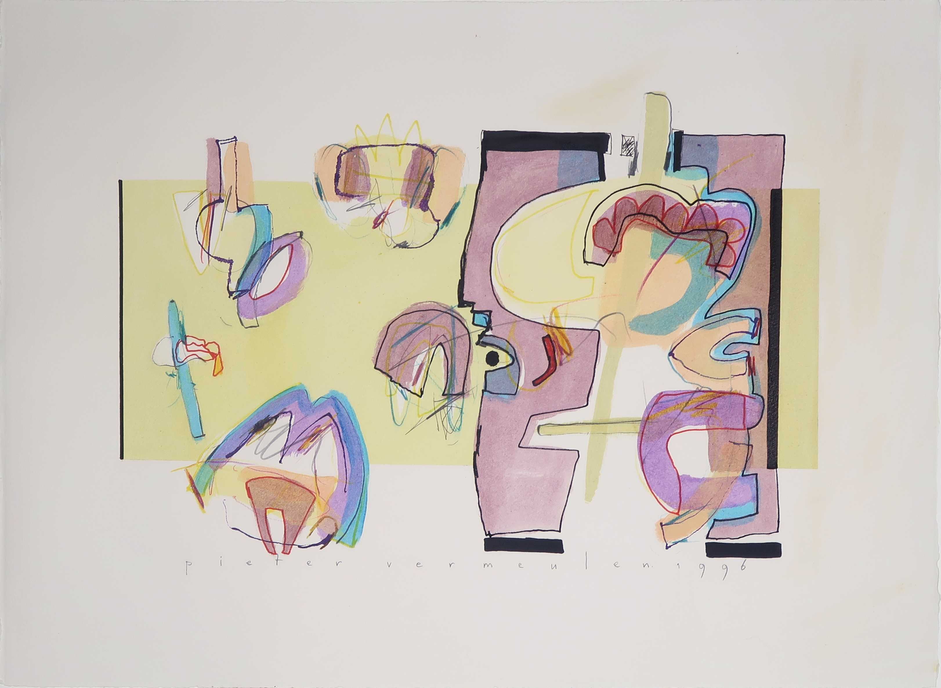 Pieter Vermeulen - Gemengde techniek op papier, Zonder titel kopen? Bied vanaf 1!