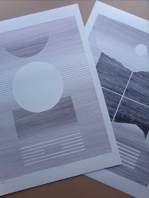 Michel Seuphor - LOT VAN 2 STUKS / GEOMETRIE / ZW-W LITHO / 75x55cm / SIG kopen? Bied vanaf 45!