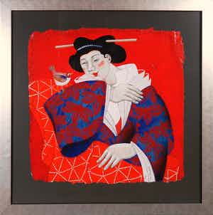 Ada Breedveld - Zeefdruk, Japonnaises VI - Ingelijst verkocht voor € 50!