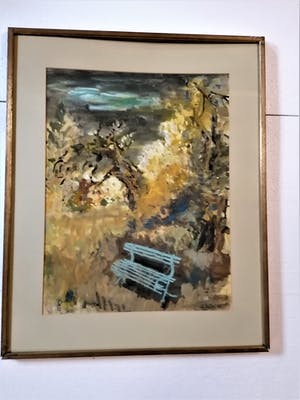 Gunnar Ditlefsen - GROOT WERK!! Bankje in bos met herfstkeuren kopen? Bied vanaf 60!