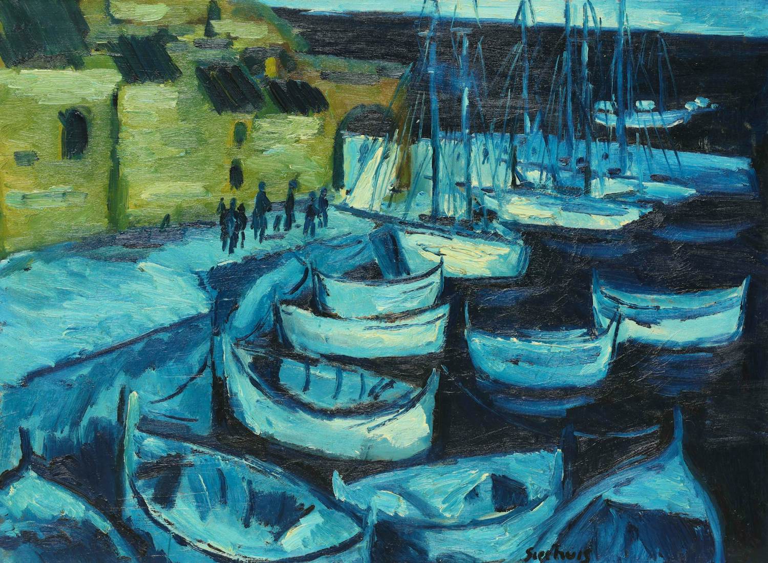 Jan Sierhuis - Ingelijste olieverf op doek: Haventje op Corsica kopen? Bied vanaf 799!