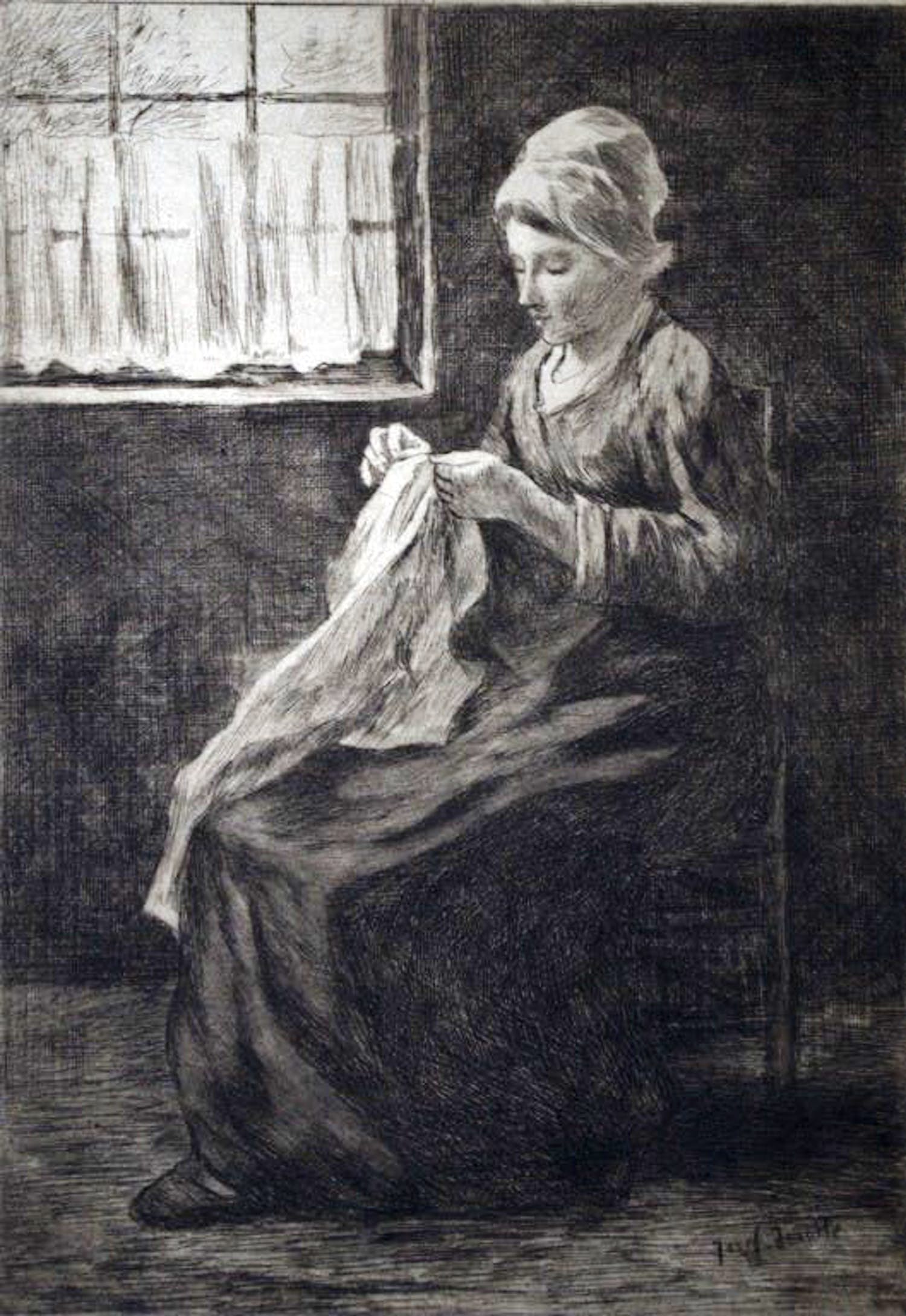 Philip Zilcken - naar Jozef Israëls - het naaistertje - ets verkocht voor € 20!