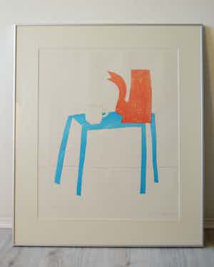 Klaas Gubbels - Litho: Rode kan, witte kop en blauwe tafel verkocht voor € 250!