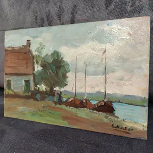 Cor Noltee - Rivierenlandschap - Olieverf - Gesigneerd kopen? Bied vanaf 35!