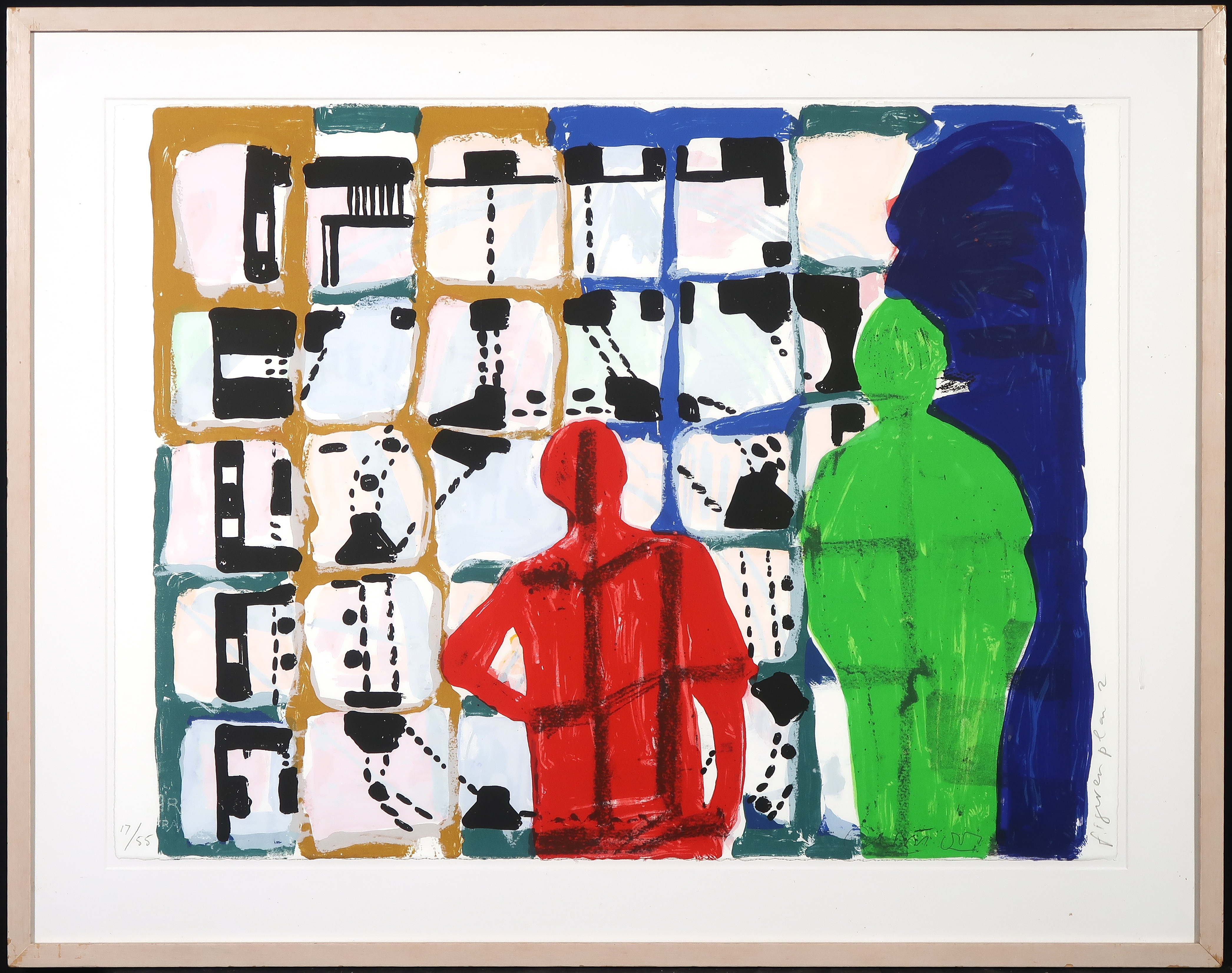 Cees Dolk - Zeefdruk, Figuren plan 2 - Ingelijst verkocht voor € 40!
