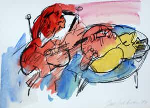 Jan Sierhuis - met de hand ingekleurde litho (aquarel) - 1974 verkocht voor € 55!