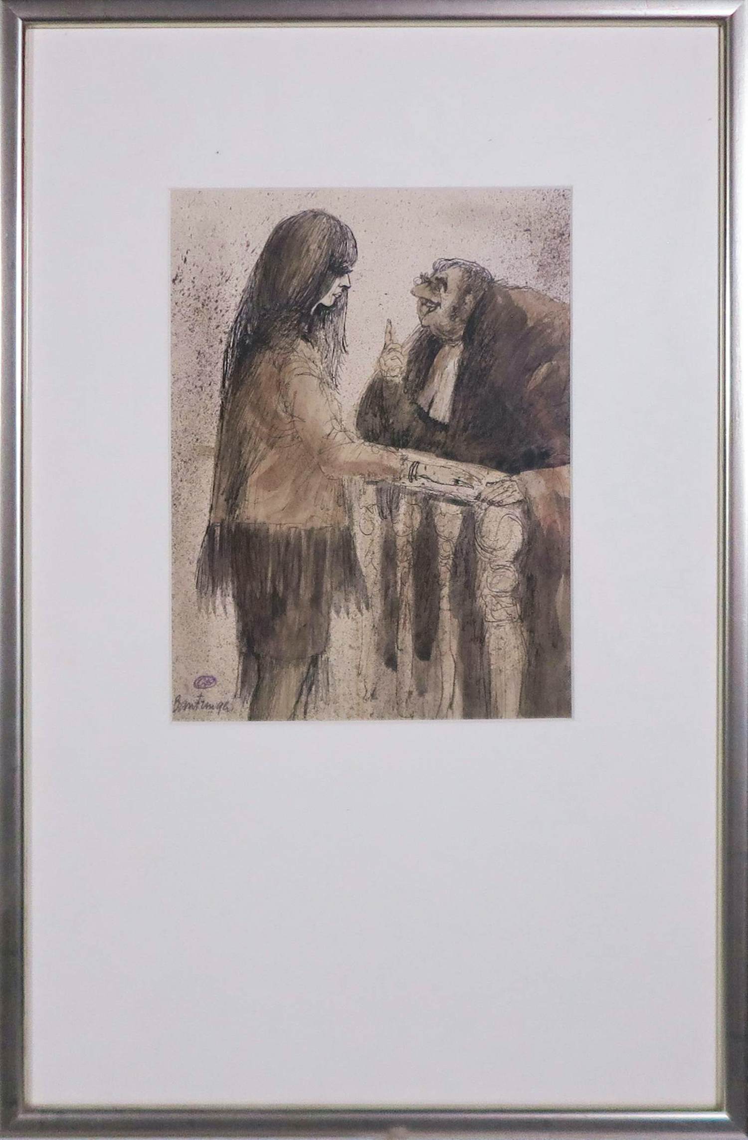 Cees Bantzinger - Pentekening op papier, Zonder titel - Ingelijst verkocht voor € 40!