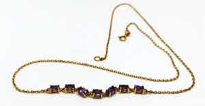 Zilveren (925) vergulde Collier met 7 Amethisten, 46 cm lang verkocht voor € 55!