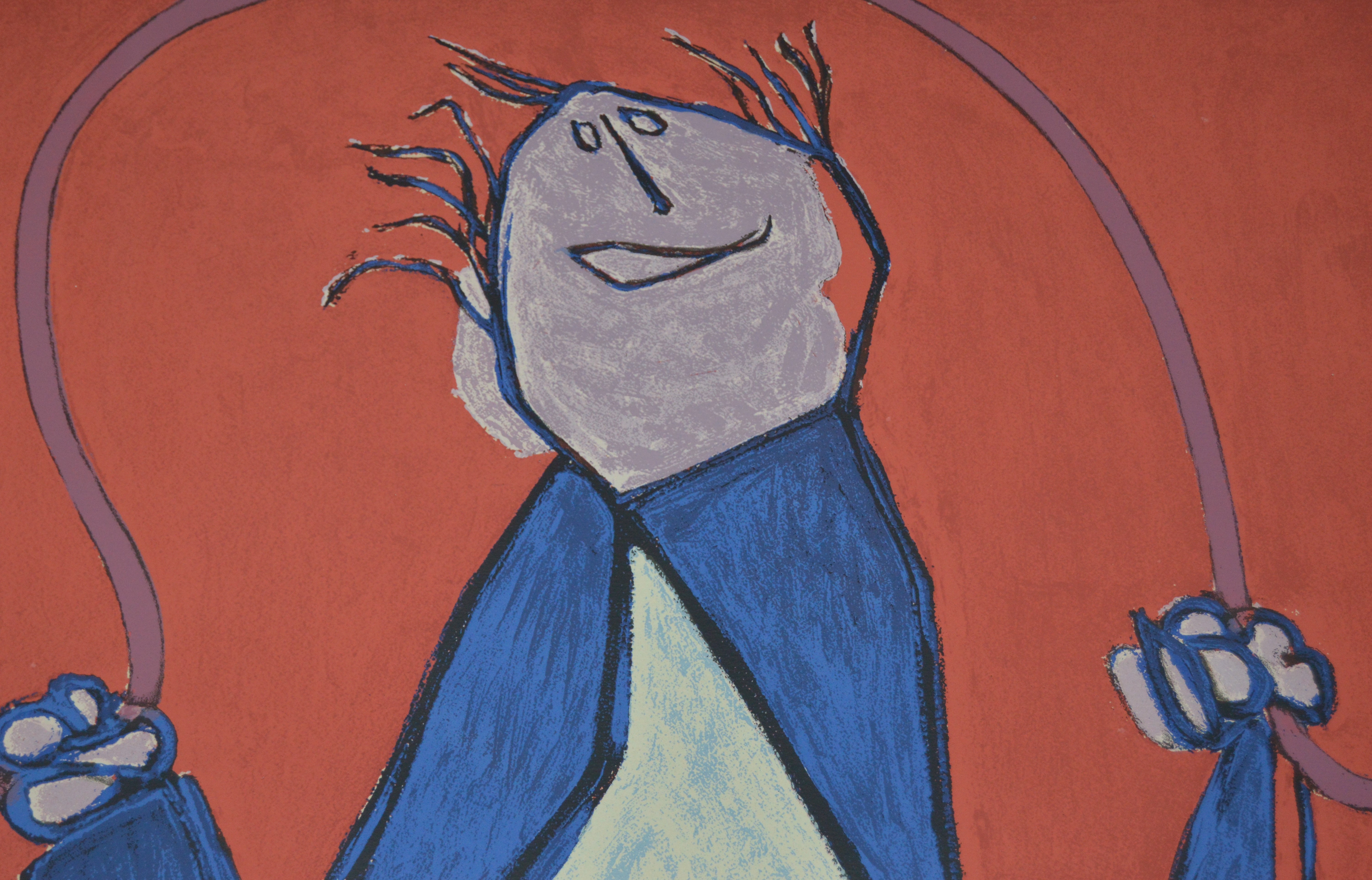 Jan Roede - Zeefdruk - Touwtje Springen - ingelijst - opl.100 ex. kopen? Bied vanaf 129!