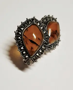 VVintage teardrop oorbellen met gouden amber en marcasiet kopen? Bied vanaf 65!