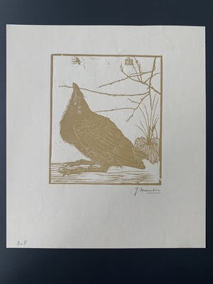 Jan Mankes - Houtsnede: “Kraai omhoogkijkend naar mugje” kopen? Bied vanaf 425!