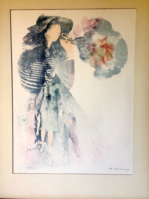 Yoshiya Kay - "Vrouw met Bloemenrook" - Lithografie kopen? Bied vanaf 30!