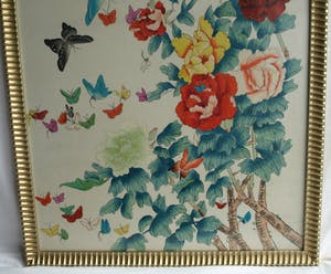 Niet of onleesbaar gesigneerd - Grote ingelijste aquarel op zijde , Japans , Vlinders – 100 x 62 cm kopen? Bied vanaf 1!