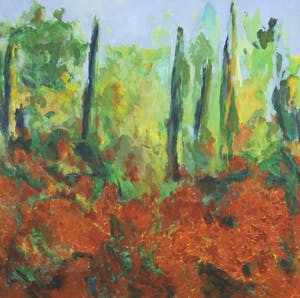 Ed Toorenburg - Olieverf op doek, Vuurdoorn tegen helling van berg - Ingelijst (Zeer groot) kopen? Bied vanaf 1!